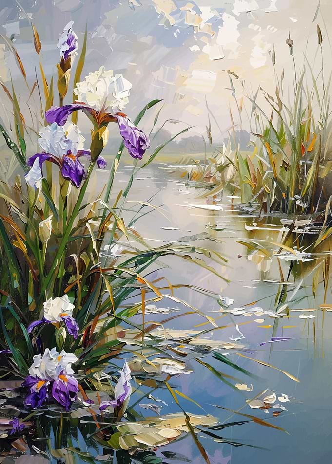 Iris Flowers in Water Painting
