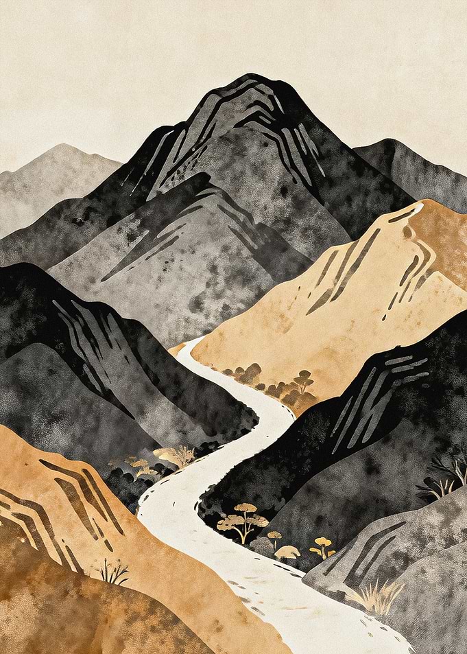 JAPANDI Mountain Pass Abstract Ink Landscape Art
