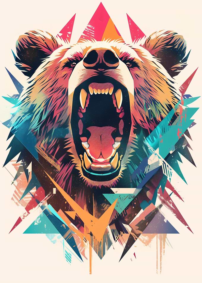 Roaring Bear with Geometric Shapes
