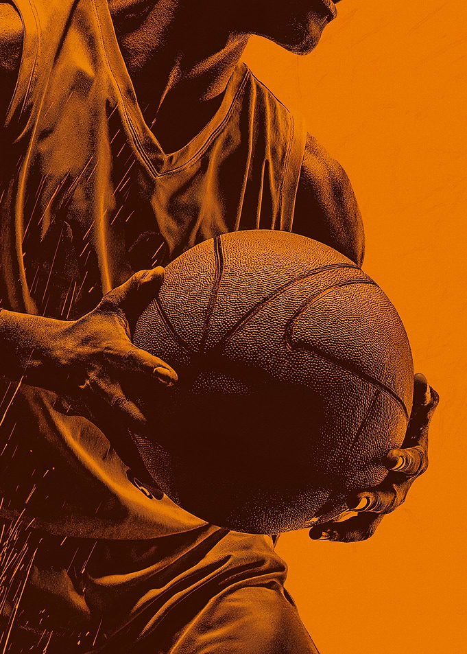 Basketball Player with Ball, Orange Tone