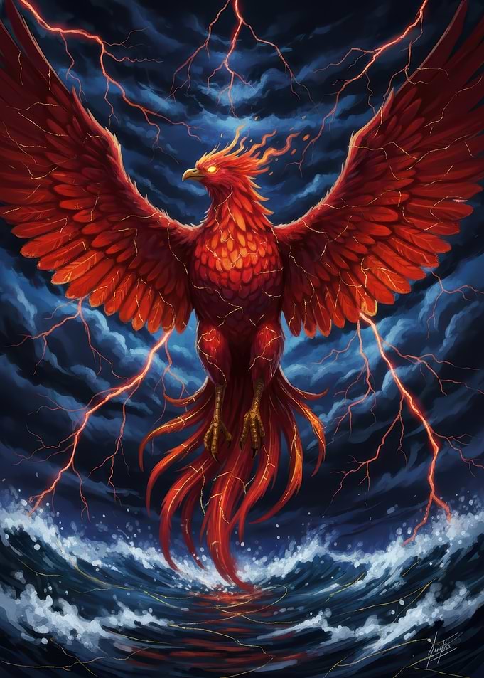 Kintsugi Fiery Phoenix Rising from the Storm