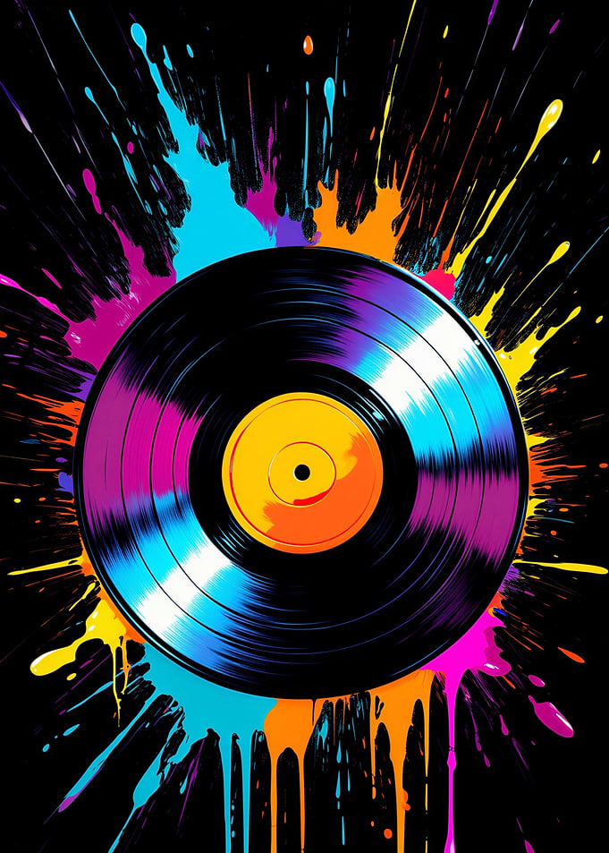 Colorful Vinyl Record with Paint Splatters