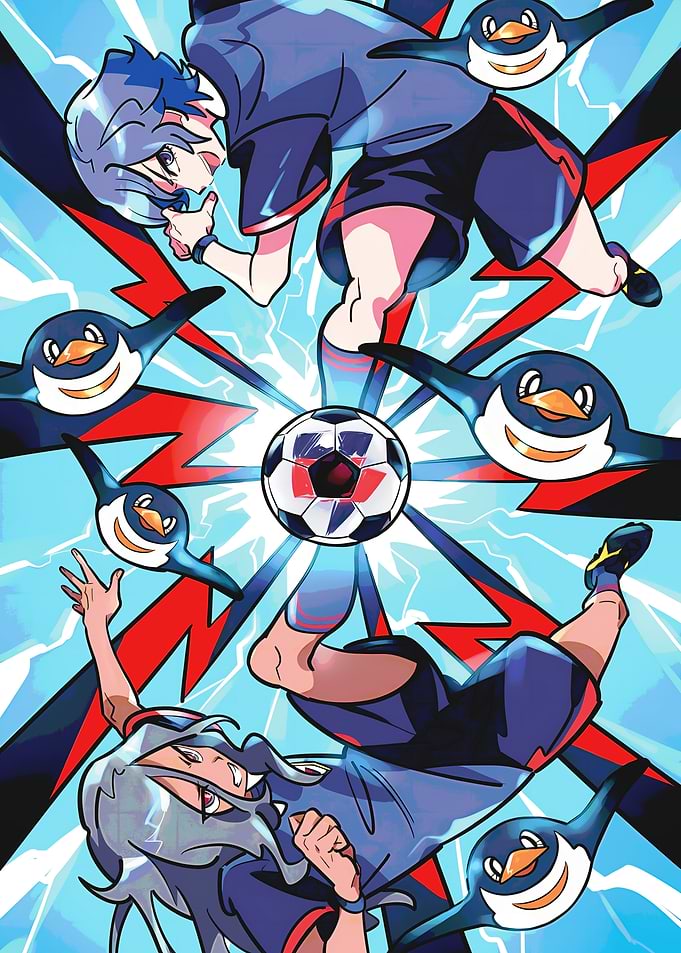 Inazuma Anime Soccer Players with Penguins