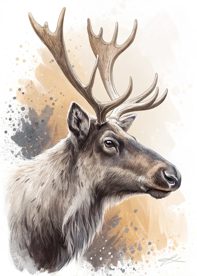 Watercolor Reindeer Portrait