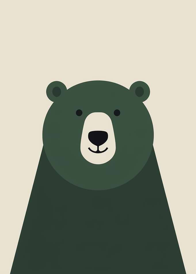 Minimalist Green Bear Illustration