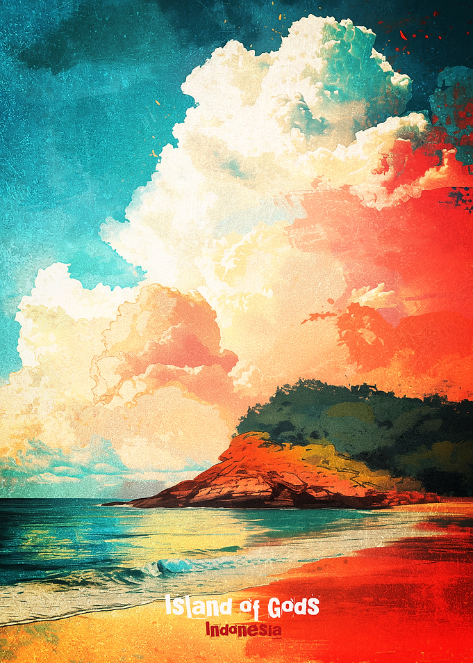Island of Gods Indonesia Art Poster