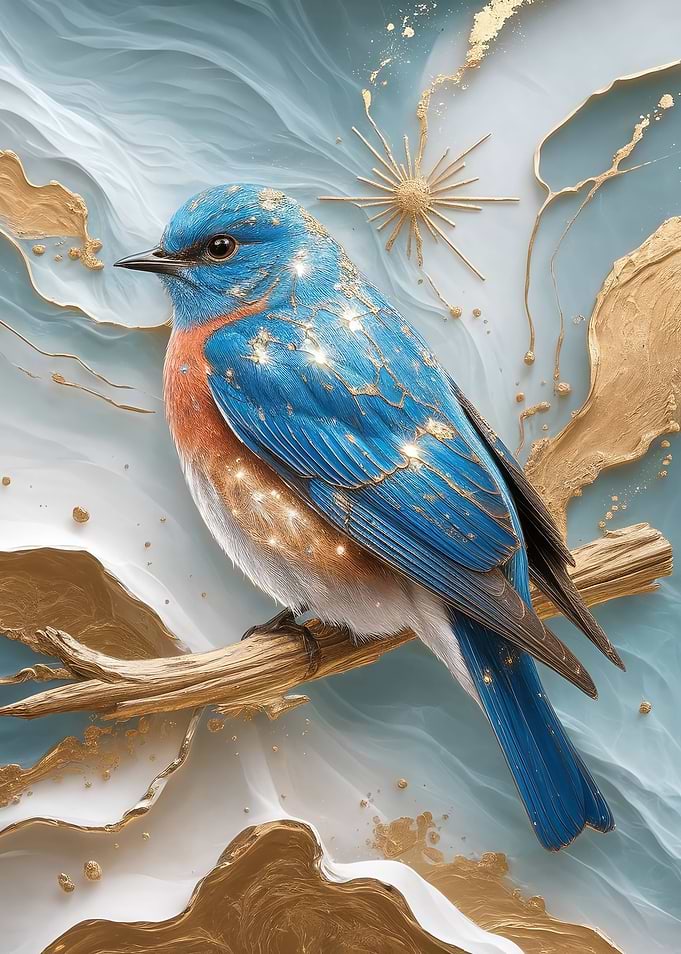 Elegant Eastern Bluebird on Golden Branch