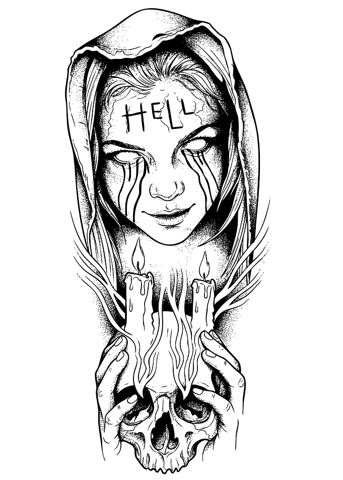 Hellish Woman with Skull and Candles