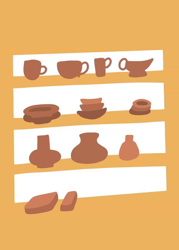 Pottery on Shelves Illustration
