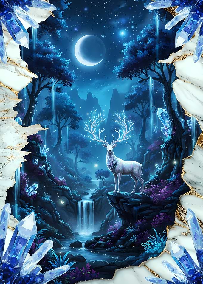 Mystical Deer in Crystal Forest