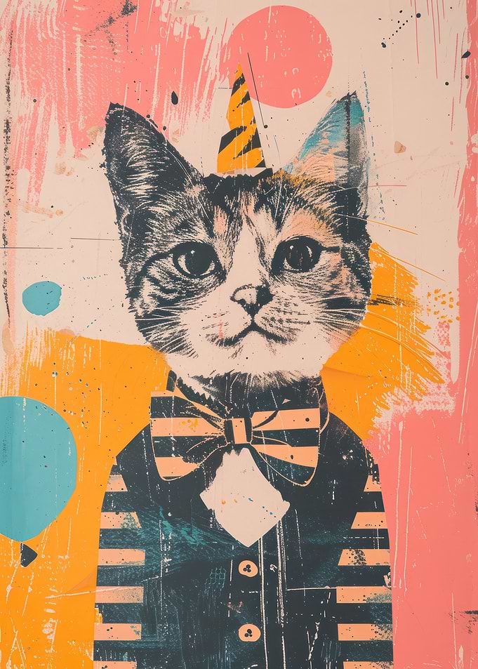 Cat in Suit with Party Hat