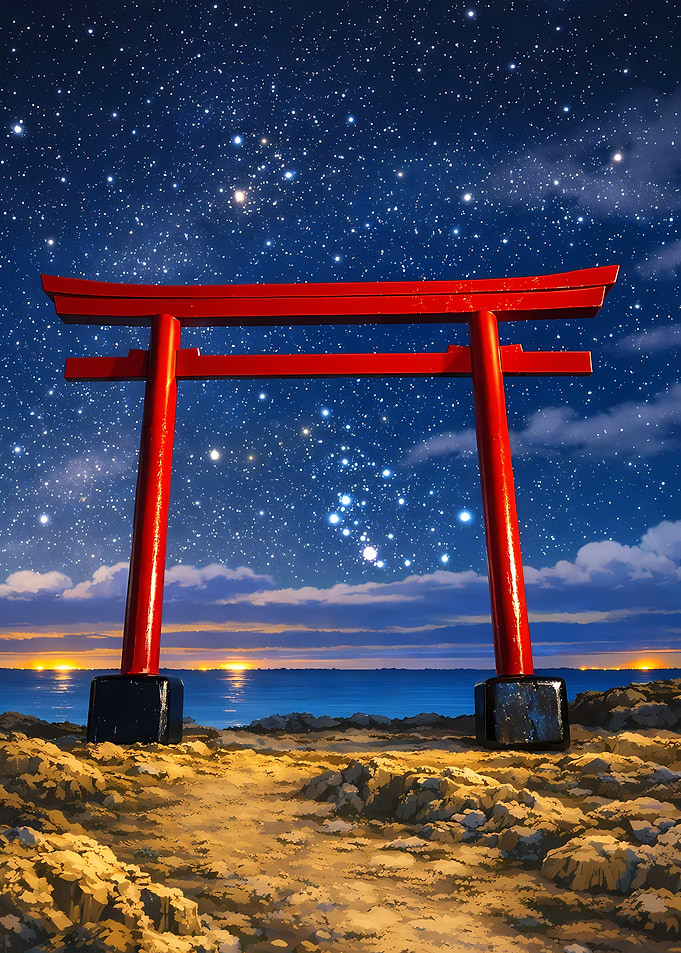 Torii Gate Under Starry Night Sky