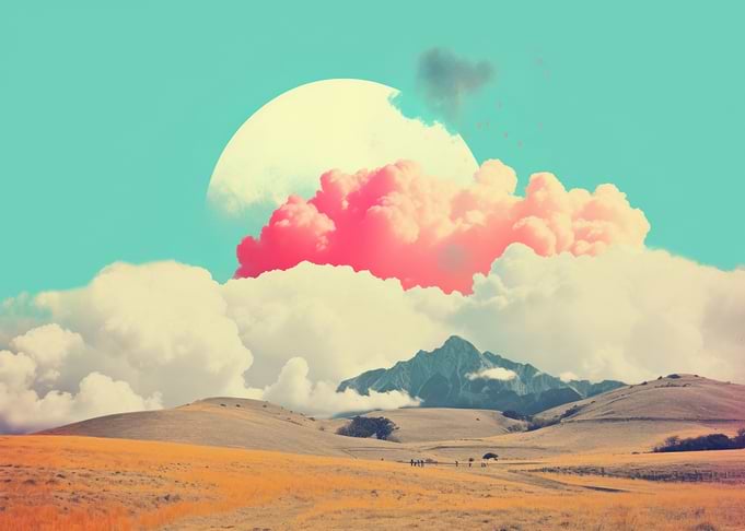 Surreal Landscape with Pink Clouds