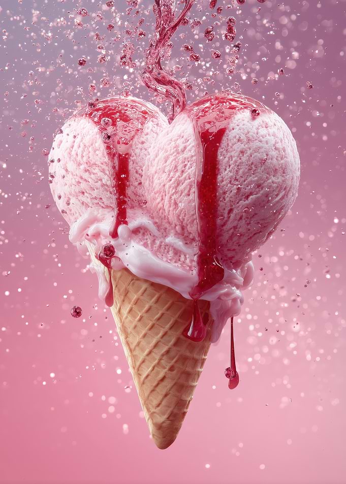Strawberry Ice Cream Cone with Syrup