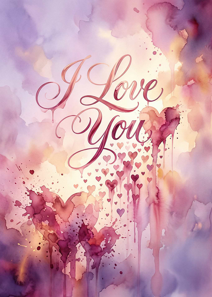 Watercolor I Love You Hearts