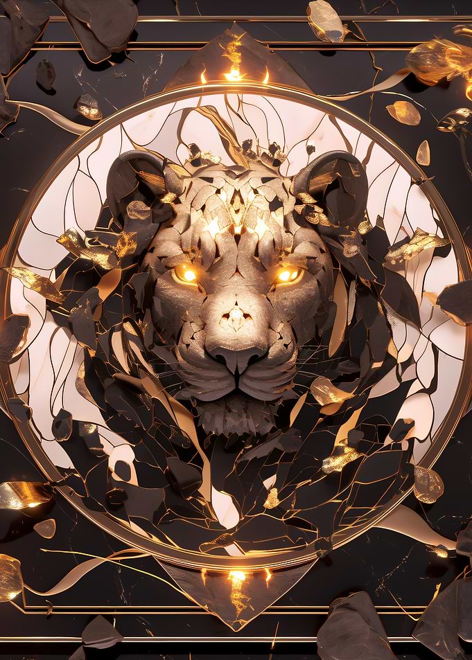 Abstract Lion with Golden Eyes