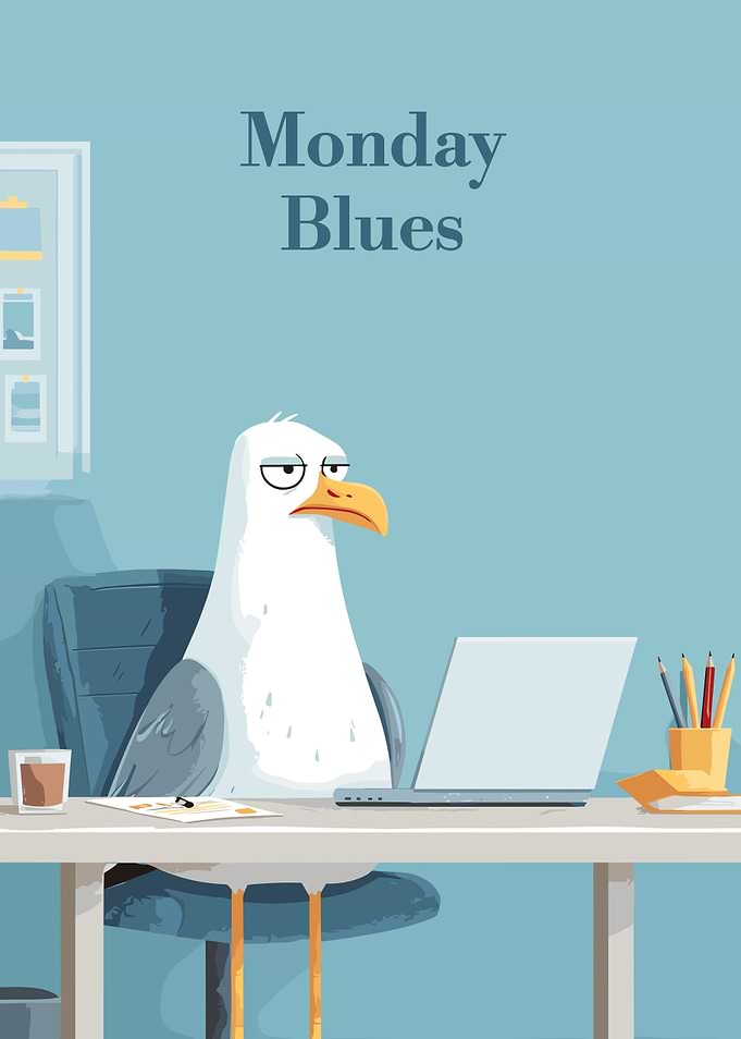 Monday Blues Seagull Cartoon
