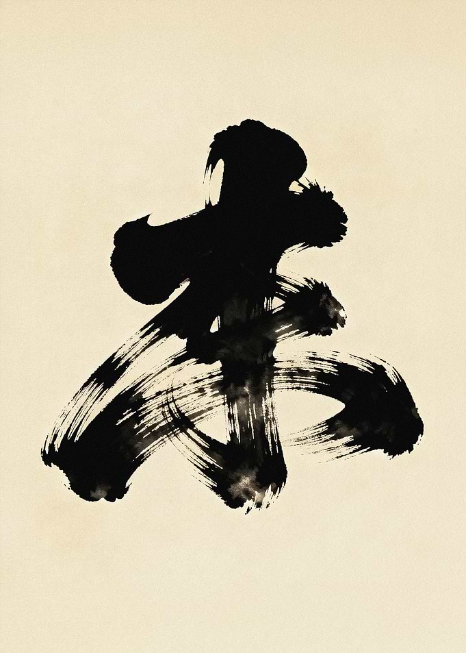 JAPANDI Shodo Calligraphy Black Ink Abstract Art