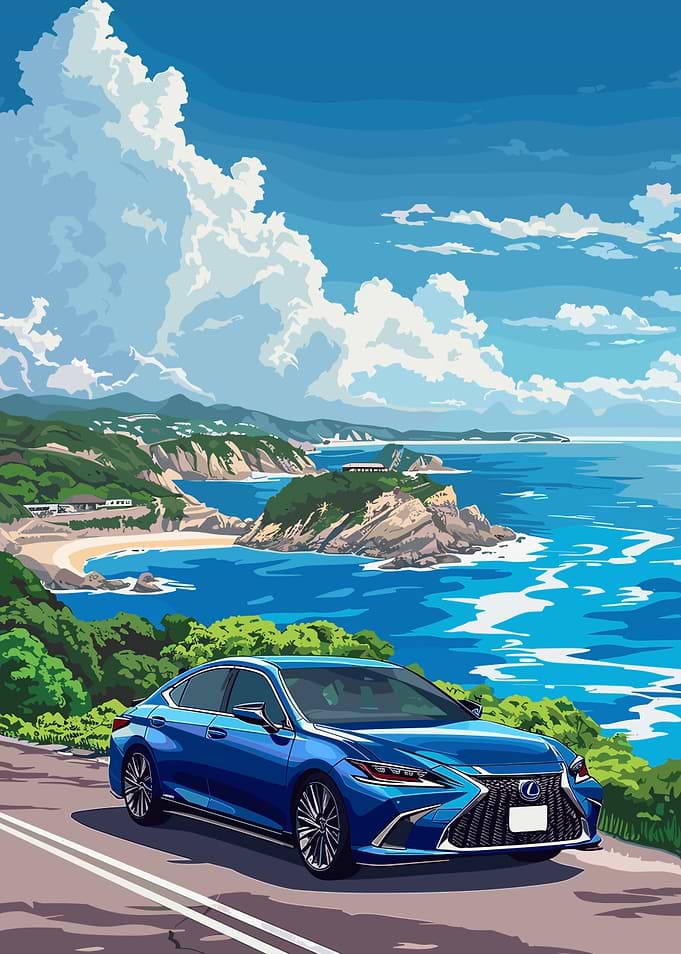 Blue Car by the Coastline