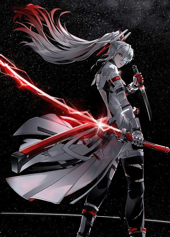 Anime Girl with Swords in Space