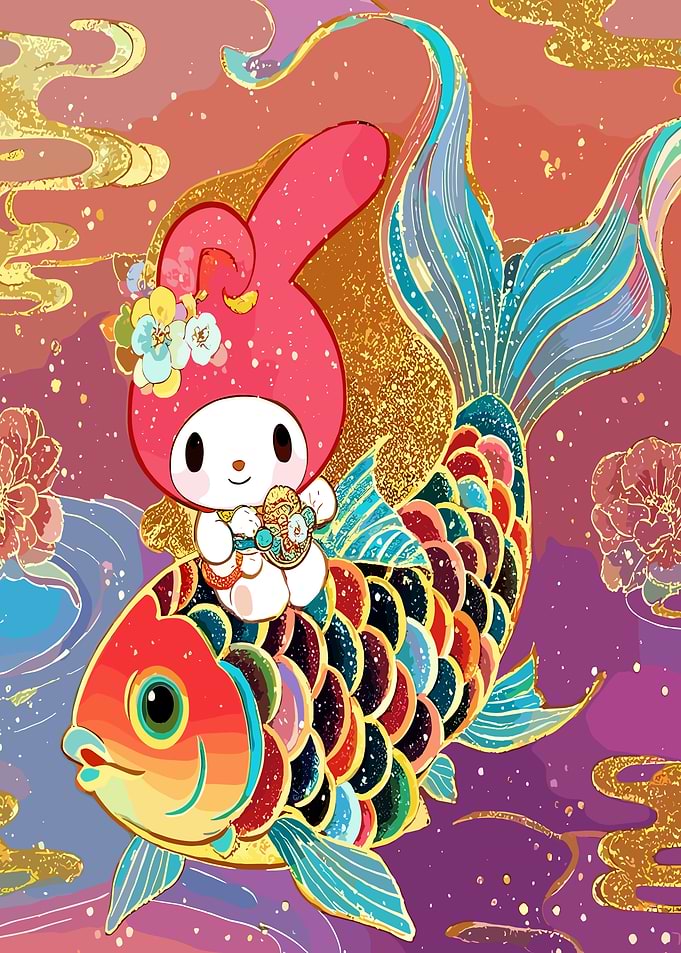 My Melody Riding a Koi Fish