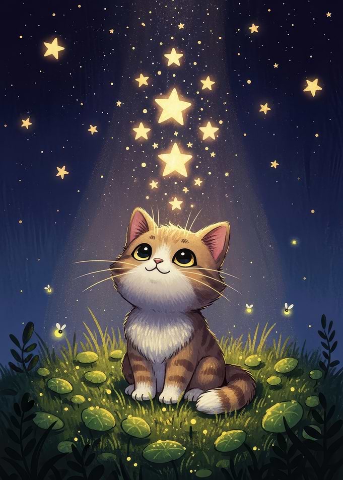 Cute Cat Gazing at Stars