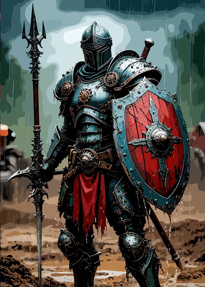 Armored Knight in the Rain