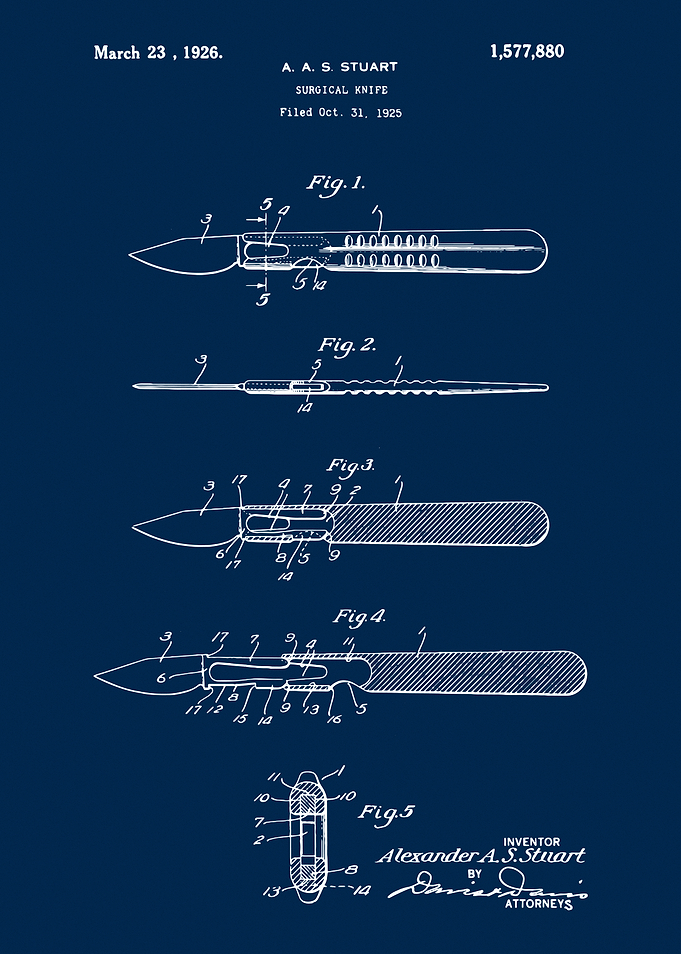 Surgical Knife 1926 Patent, Scalpel Patent