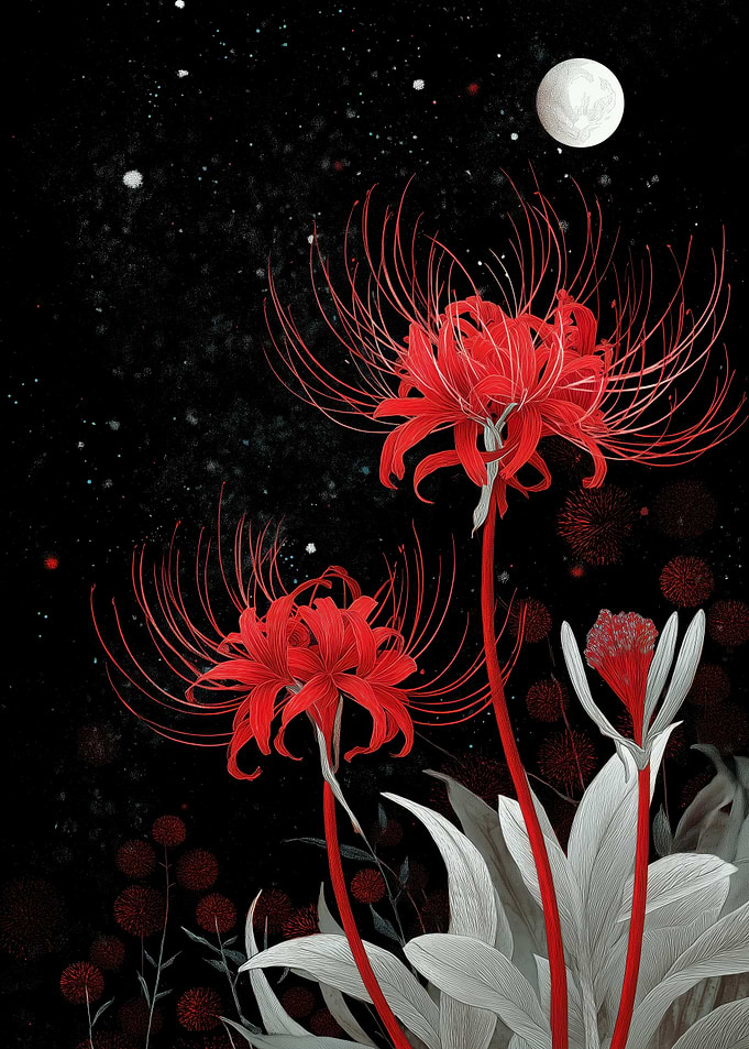 Red Spider Lilies under Moonlight