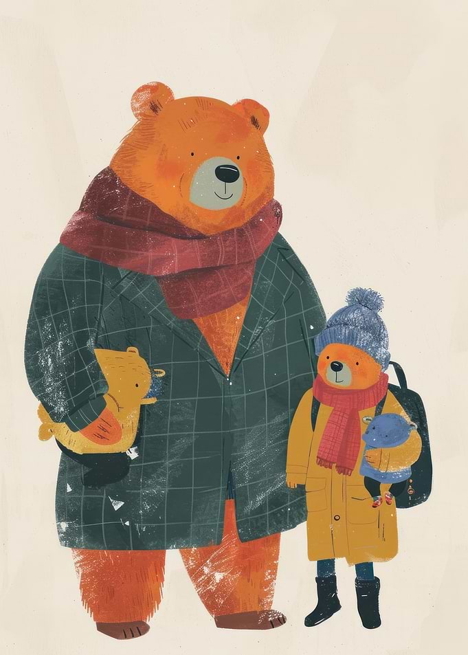 Bear Family Winter Illustration
