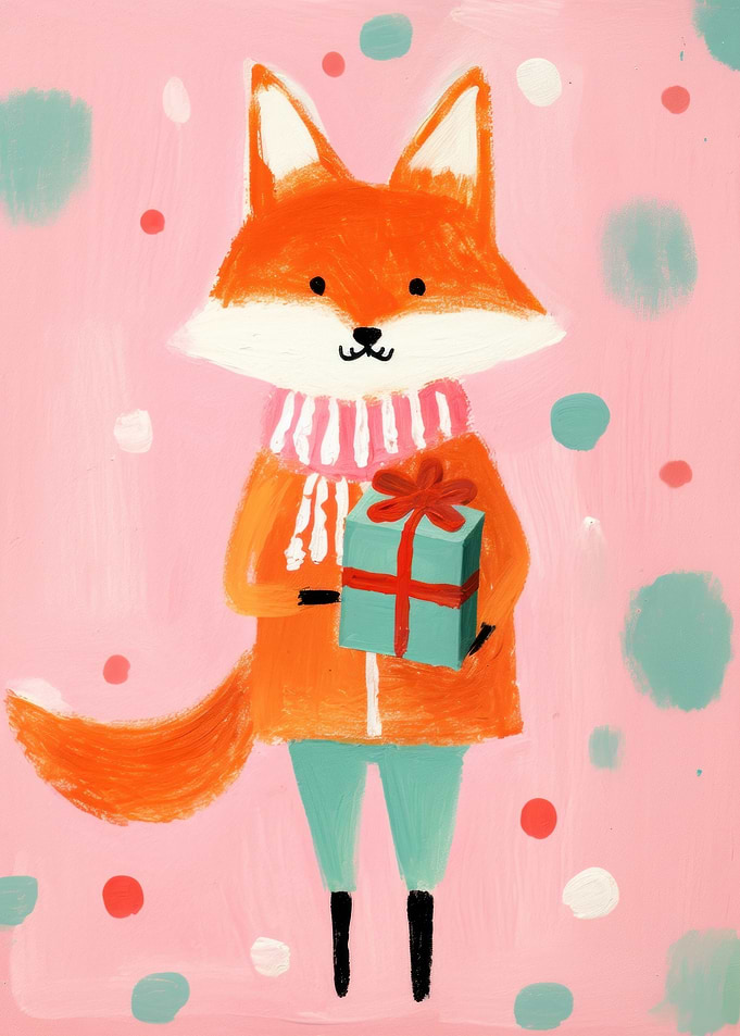 Fox with Gift Illustration