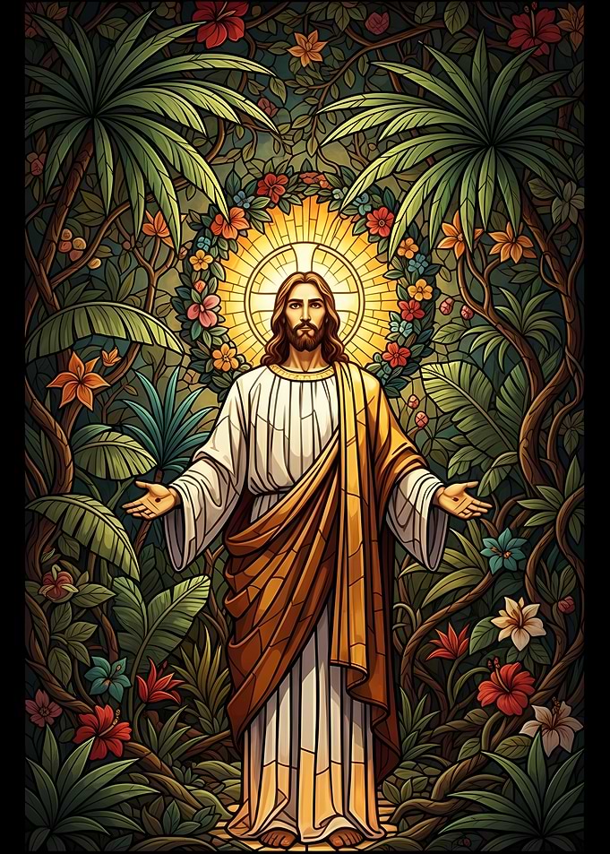 Jesus Christ in a Floral Paradise