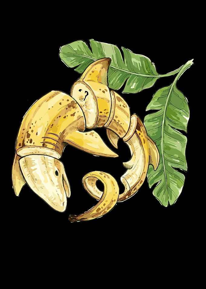 Banana Shark with Tropical Leaves