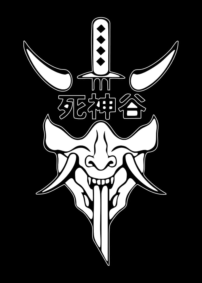 Japanese Oni Mask and Sword Emblem