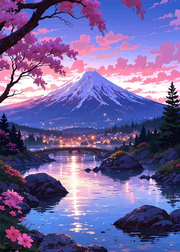 Mount Fuji Cherry Blossom Landscape