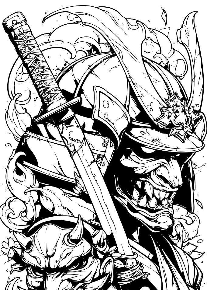 Samurai Warrior Black and White Illustration