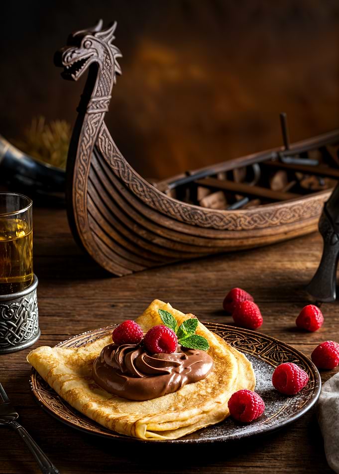 Pancake with Chocolate and Raspberries