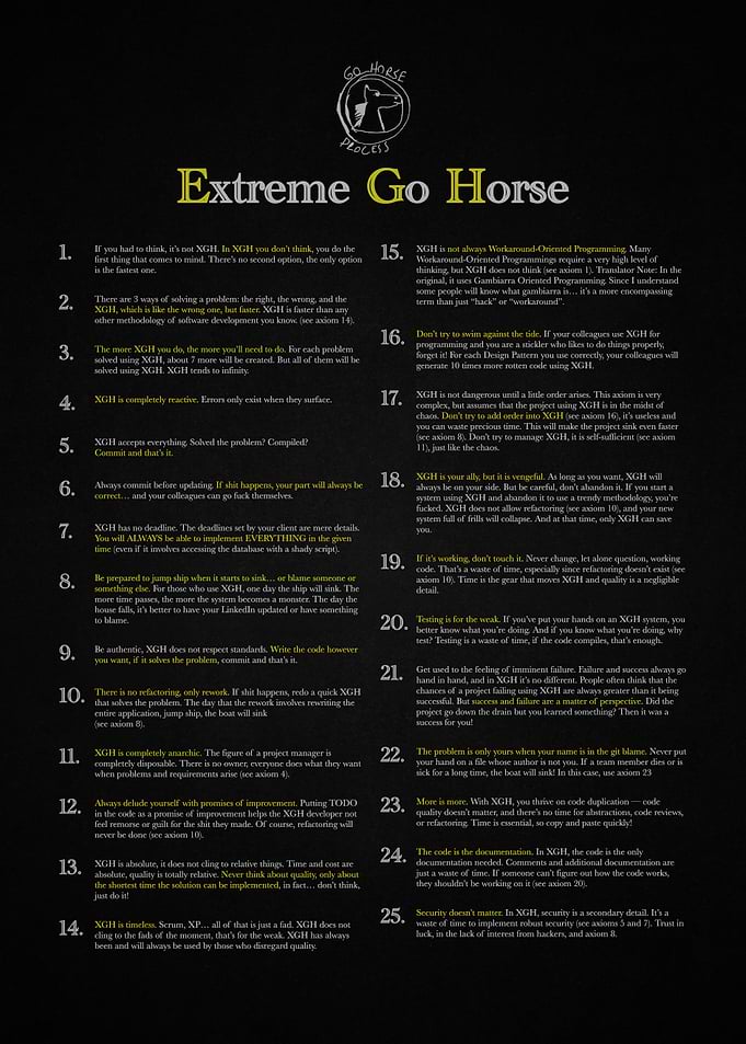 Extreme Go Horse (XGH) Programming Principles