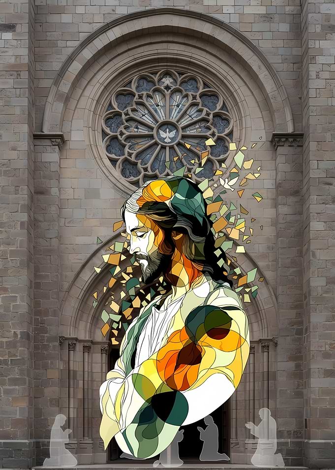 Jesus Christ mosaic in front of church