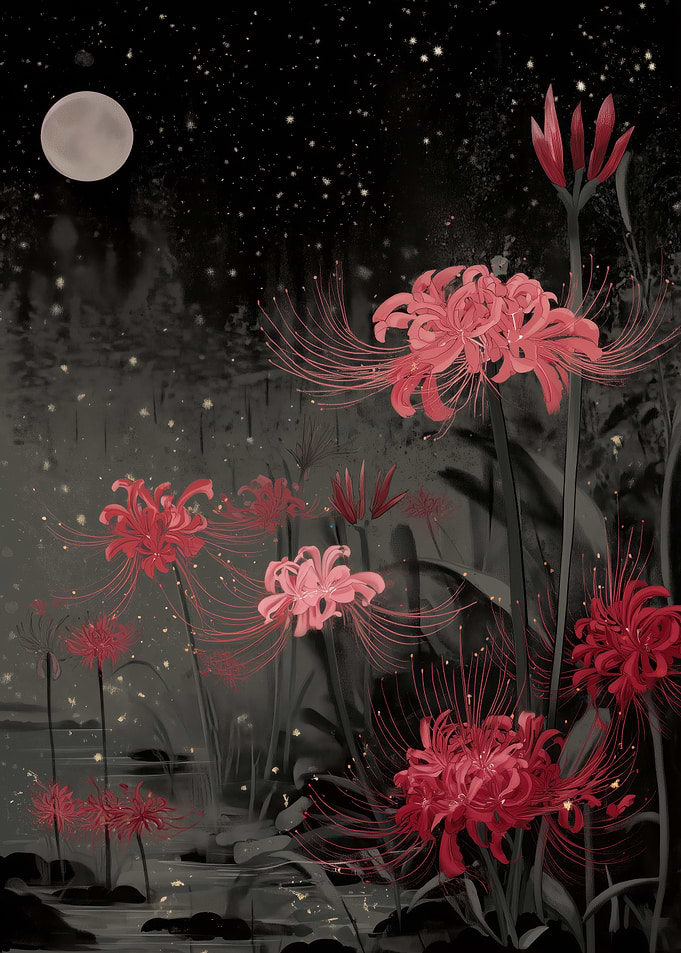 Red Spider Lilies under Moonlight