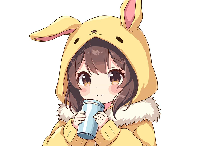Anime Girl in Bunny Hoodie Drinking