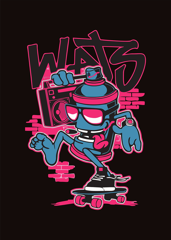 Cartoon Spray Can Skateboarder with Boombox