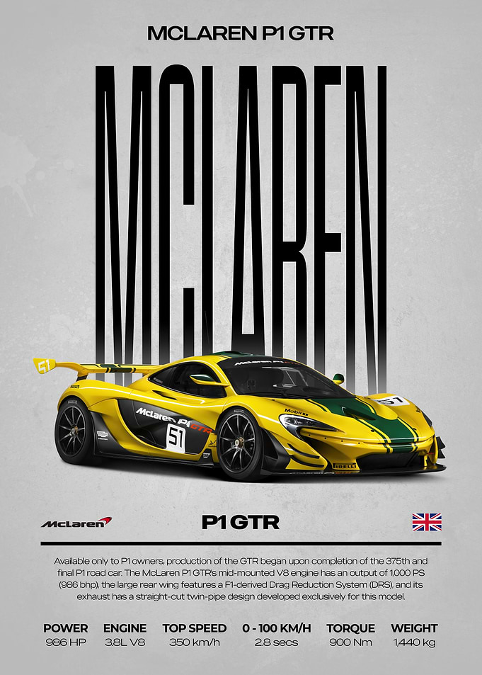 McLaren P1 GTR Yellow Sports Car