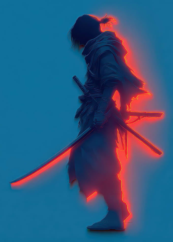 Neon Samurai Warrior in Blue