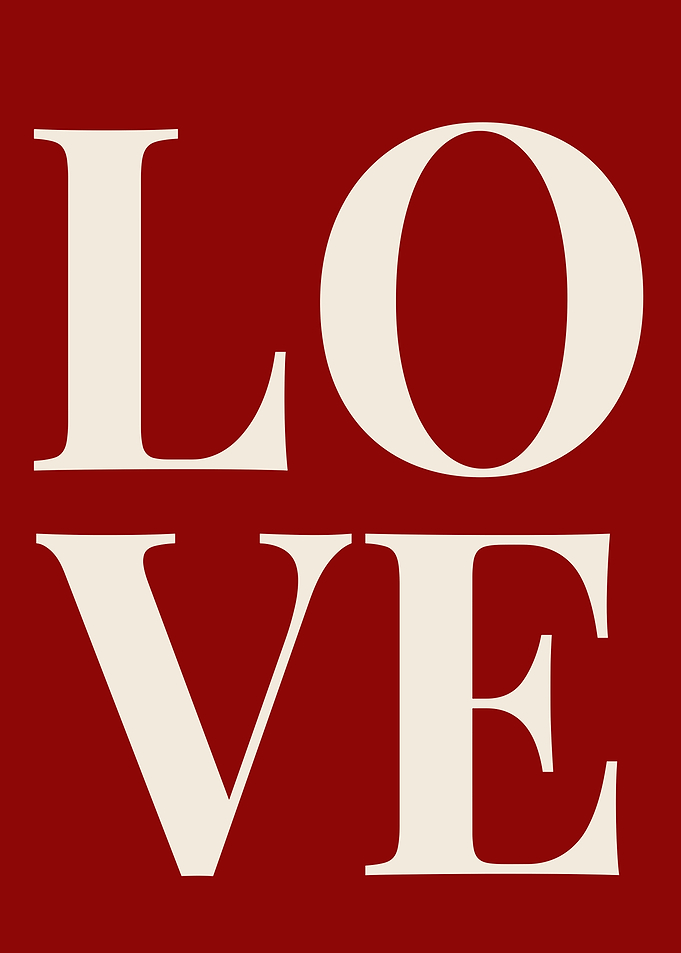 Love Text Art on Red Background