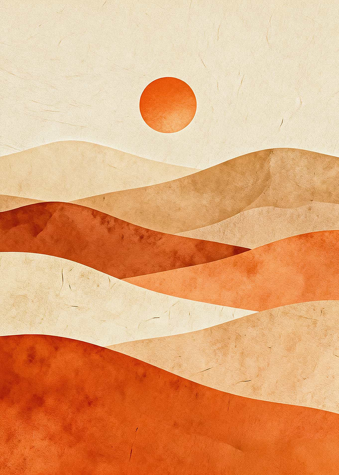 JAPANDI Wavy Desert Hills Abstract Sun Poster