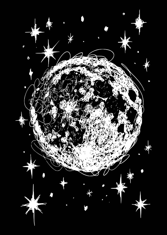 Moon and Stars Sketch Scribble Art