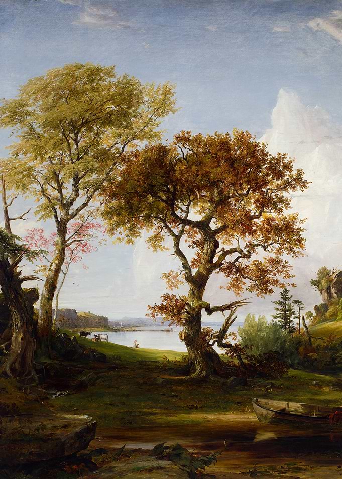 Landscape Painting with Trees and River