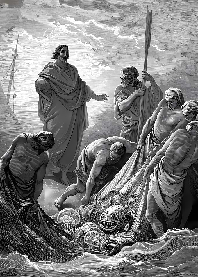 Miraculous Catch of Fish Illustration