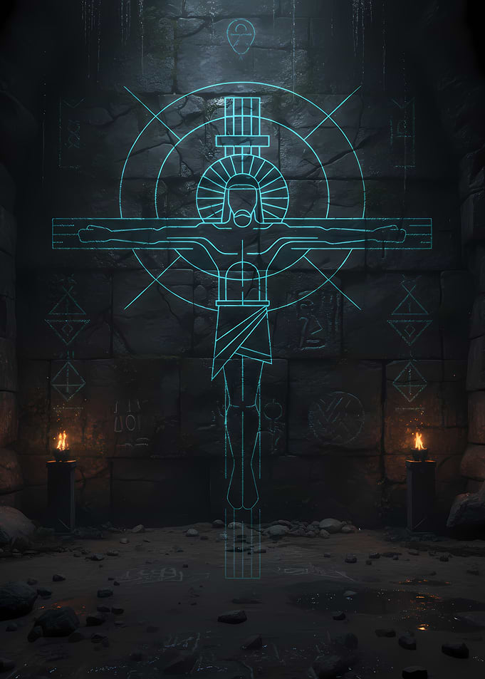 Mystical Crucifix in Stone Chamber